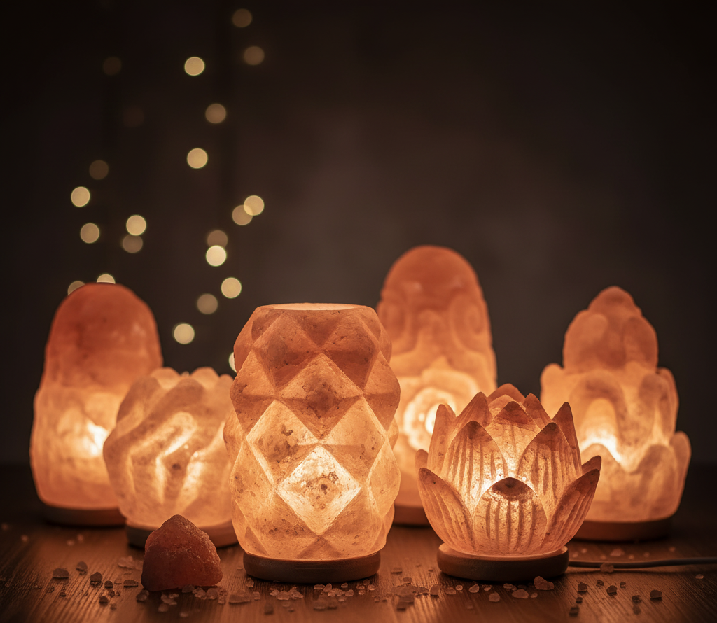 Artisan carved Himalayan salt lamps