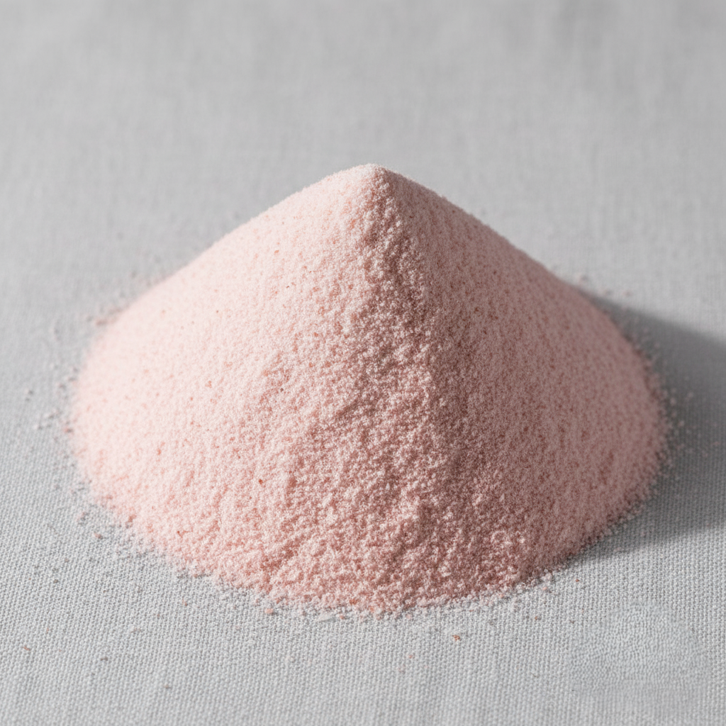 Conical pile of finely ground Himalayan pink salt powder