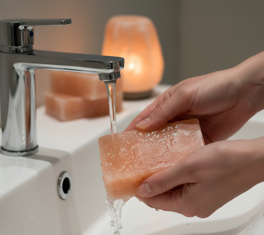 Washing a Himalayan salt soap bar