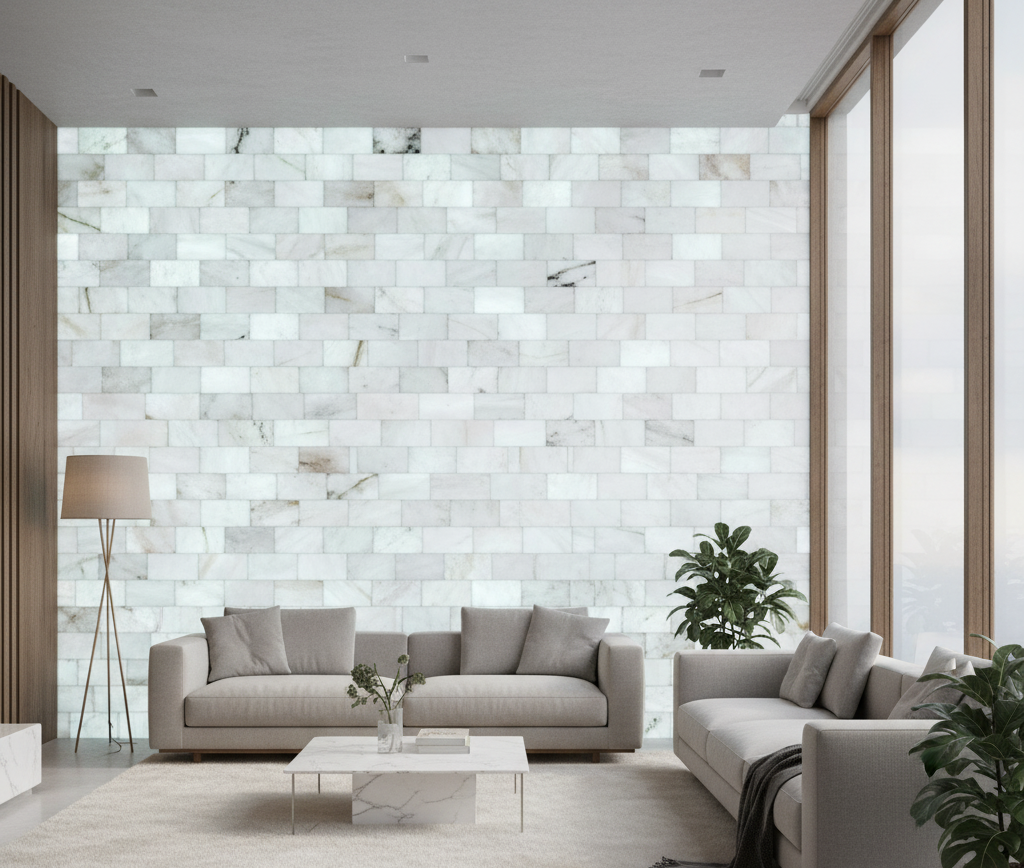 White Himalayan salt tiles installation